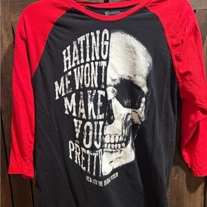 Bold Red and Black 3/4 Sleeve Tee with Skull Design